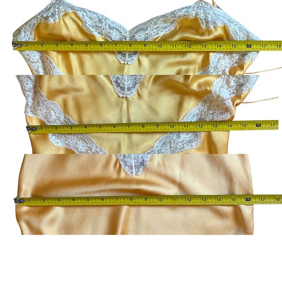 Vintage 80s Old Hollywood Jenny Dobell Marigold Silk Gown & Robe Set, Lace Sz 8 - Picture 11 of 12